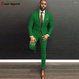 Men's Suits 2023 Stylish Green Wedding Men Suit Set Slim Fit Groom Groomsmen Tuxedo Formal Blazer Custom Marriage Jacket With Pants 2 Pieces