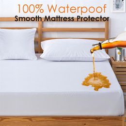 Russian All Size 100% Polyester Smooth Waterproof Mattress Cover Machine Washable Matress Protector Colchao Dust Mites Bed Cover214e