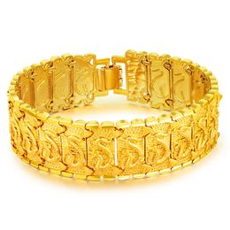 Bangle HOYON 24k pure gold Color Watch Bracelet For Men Dragon pattern Charms Bangles Male Gentleman Chain Wedding 999 Fine Jewelry 230719