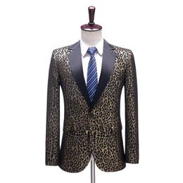 Men's Suits & Blazers Party Prom Men Stage Costume Slim Fit Leopard Print Jacquard Tuxedo Jacket Banquet Ball Singer Host Dan300P