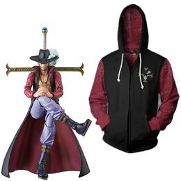 Asian Size Japan Anime Dracule Mihawk ONE PIECE Unisex Cosplay Costume Halloween Zipper Jacket Hoodie Coat Uniform202M