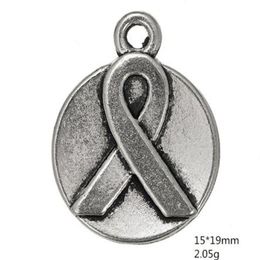 2021 Breast cancer awareness ribbon engraved charms one side antique silver plated277U