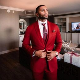 Men's Suits & Blazers Classy Red Suit Slim Fit Male Tuxedos Groom Wear 3 Pieces Plus Size Wedding For Men Jacket Vest Pants329g