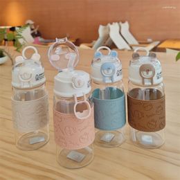 Water Bottles Bear Bottle Fresh Simple Cute Straw Mug Can Be Handheld With Leather Cover Anti-scald Cup Gift Couple Drinkware