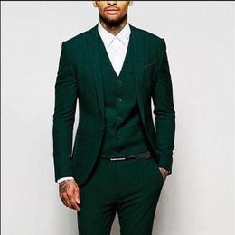 Green Men Bridegroom Suits Tuxedo Business 3-Piece Causal Formal Wedding Custom250p