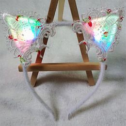 Cute LED Glowing Cat Ear Headband Cosplay Costume Party Light up Kitty Hair Hoop Fancy Dree Flashing Blinky Hair Band COLORFUL298W