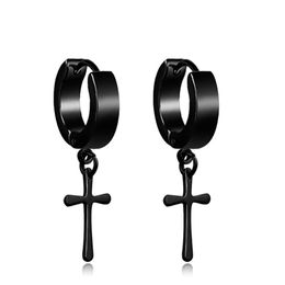 JeeMango 1 Pieces Punk Unisex Hoop Earring Mens Jewerly Cross Piercing Titanium Steel Anti-allergic Earing For Women Men236U