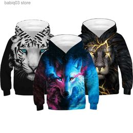 Hoodies Sweatshirts Lion Wolf Tiger Hoodies For Boy Girl Teens Spring Hooded Boys Sweatshirt Kids Sportswear Clothes Children Pullover Tops T230720