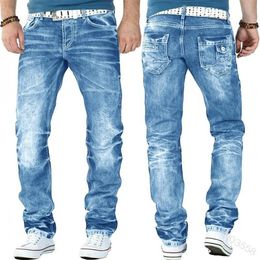 Mens Bleached Jeans Denim Trousers Loose Straight High Waist Men Jeans Pockets Button Asian Size S-XXXL226B