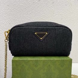 Vintage Denim Bag Chain Cross Body Bags Women Handbags Purse Gold Hardware Removable Chain Shoulder Strap Zipper Pouch Cell Phone Pocket Clutch Wallets