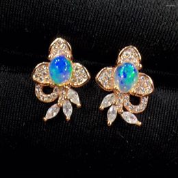 Stud Earrings Luxurious Big Smart Flower Natural Multicolor Opal Gemstone S925 Silver Girl Gift Fine Jewellery