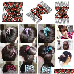 Hair Clips Barrettes Vintage Magic Comb Women Elastic Beads Accessories Bun Holder Claw Comb-Stay Stretchy Headwear Hairs Styling Dhbbs