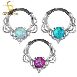 G23titan Rose Gold Color Opal Rings for Piercing Septum Earring Ear Tunnel 16G Titanium Pole Natural Opal Stone Septum Clicker263z