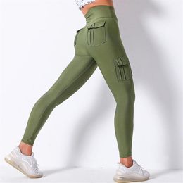 Uniform Yoga Pants Flap Bum Pockets Leggings Sport Women Fitness Bottoms High Waisted Gym Joggers Workout Clothing Shuffle Dance193S