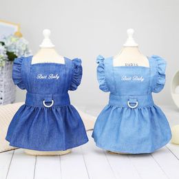 Dog Apparel Letter Pet Clothes Summer Harness Dress Denim Skirt Puppy Cat Flower Sleeves Clothing Outdoor Walk Chest Strap Dresses