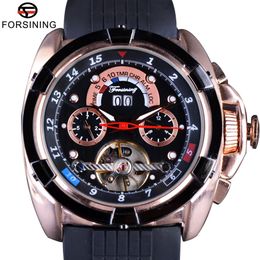 Forsining Multifunction watches Tourbillon Calendar Display Fashion Men Sport Watches Rose Golden Watch Men Luxury Brand Automatic222u