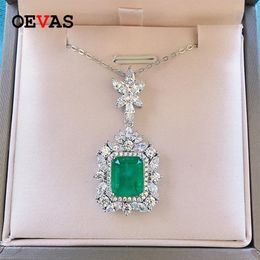 OEVAS 100% 925 Sterling Silver 9 11mm Synthetic Emerald Pendant Necklace For Women Sparkling High Carbon Diamond Fine Jewelry235D