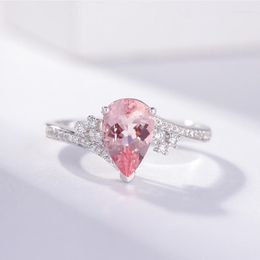 Cluster Rings Pink Droplet Zircon Fashion Trend Simulation Tourmaline Colorful Open Ring Girl