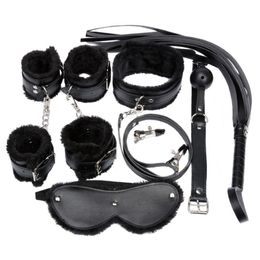 Women Costume Set 7PCS set Sexy PU Leather Plush Fetish Sex Bondage Erotic Underwear With Handcuff Nipple Clamps Gag Whip275q