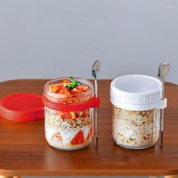 Storage Bottles Overnight Oatmeal Jars Glass Container With Lid For Yoghourt Milk Salad Pulses Fresh-keeping Cereal Leakproof Kitchen