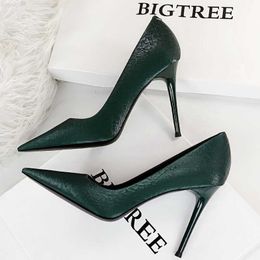 Sandals BIGTREE Shoes 2023 Hot Women Pumps Green Khaki Black Pointed Toe High Heels Women Shoes Sexy Nightclub Stiletto Heels Party Shoe L230720