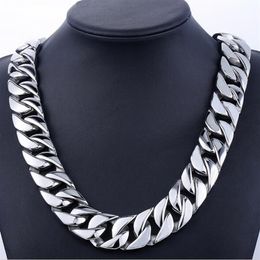 24mm Men Silver Curb Cuban Link Round Necklace Super Heavy Thick Punk Rock Hiphop Women Gold 316L Stainless Steel Bike Biker Chain291n