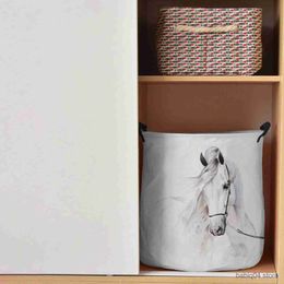 Storage Baskets Animal Horse Watercolour Painting Dirty Laundry Basket Foldable Waterproof Home Organiser Basket Clothing Kids Toy Storage Basket R230720