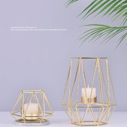 Candle Holders Nordic Style Wrought Iron Geometric Home Decoration Metal Holder Crafts Candlestick Candelabros Gold Rose