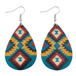 Dangle & Chandelier Geometric Zigzag Pattern UV Print PU Leather Teardrop Aztec Earrings For Women Fashion Ethnic Jewelry Bijoux G281a