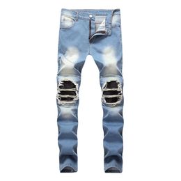 Erkeklerin yırtık kırılmış kot tasarımcısı Long Slim Pantolon Delikleri Orta Yükseliş Düz Boyu 28-40 Yüksek Kalite1976