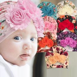 Fashion Warm Cotton Newborn Indian Hats Cute Handmade Floral Baby Beanie Caps Sweet Print Hair Accessories