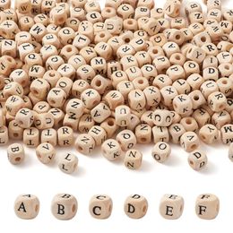 520pcs bag Letter Natural Wood Beads Square Alphabet Beads Loose Spacer Beads For Jewellery Making Handmade DIY Bracelet Necklace237I