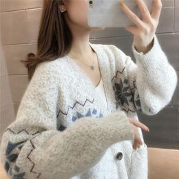 Women's Sweaters Knitwears Women Sweater Mujer Pullovers Knitting Cardigan Snowflakes Red