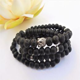 108 Bead Mala Bracelet Black Mens Bracelets Matte Black Onyx Lava Stone Bracelet Buddha Mala Beads Prayer 4 Laps Bracelets Yoga Be2814