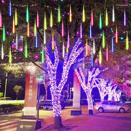 Strings 2024 Christmas LED Meteor Garland Festoon Holiday Strip Light Outdoor Waterproof Fairy String Lights For Street Decoration