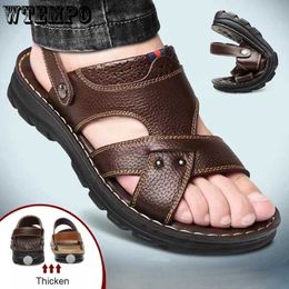 Sandals WTEMPO Genuine Leather Sandals Men's Casual Head Layer Cowhide Beach Shoes Summer Comfortable Dual-use Slippers Outdoor L230720