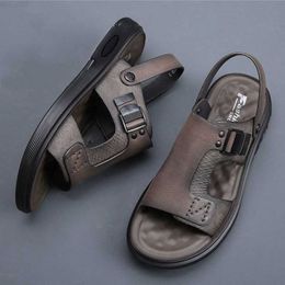 Sandals Fashion Comfortable Men's Sandals Solid Colour Open Toe Mens Leather Sandals 2023 New Slippers Beach for Male Leather Footwear L230720