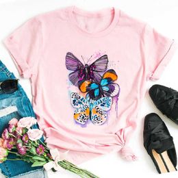 Colorful Butterfly Printing Women's Fashion Top Women's Beautiful Butterfly Leisure Round Neck Loose Summer Short Sleeve T-shirt