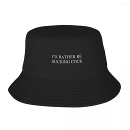 Berets I'd Rather Be Sucking Cock White On Black Bucket Hat Hood Golf Cap Women Caps Men's