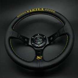 320mm Vertex Leather Steering Wheel Deep Dish For Hub Drifting Yellow Stitch264Z