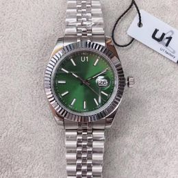 ST9 Steel Green Dial Fluted Bezel Watch 41mm Automatic Mechianical Wristwatches Strap Sapphire Glass Mens Watches337E