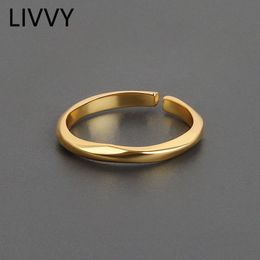 LIVVY Silver Colour Minimalist Rings for Women Simple Geometric Vintage Wedding Trendy Jewellery Large Adjustable