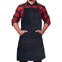 Aprons Kitchen Denim Apron Men Women With Pocket Chefs Cooking Adjustable Baking Black Blue Simple Uniform Water Proof Dropship319b