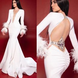 2023 Aso Ebi White Mermaid Prom Dress Beaded Crystals Evening Formal Party Second Reception Birthday Engagement Gowns Dresses Robe De Soiree ZJ748