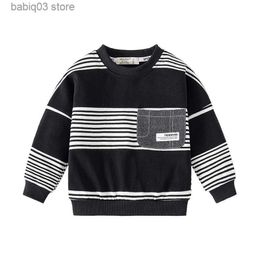 Hoodies Sweatshirts Black Striped Boys Sweatshirts Cotton Toddler Baby Tops Spring Fall Kids Children Clothes T230720