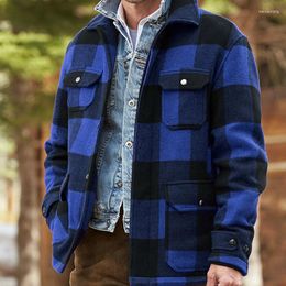 Men's Jackets Autumn And Winter Single Breasted Coat Warm Lapel Pocket Fashion Casual Plaid Thickened Shirt Clothing For Man