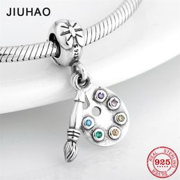 High quality 925 Sterling Silver Colorful CZ brush palette Pendants Beads Fit Original Pandora Charm Bracelet Jewelry making V19123239