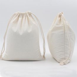 15x20cm 50pcs lot White Cotton Plain Drawstring Pouch Christmas Sack Bag Home Decor Gift Bags Candy Organizer Drop 200W