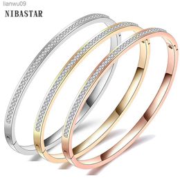 Simple Plain Design Wire Bangle Stainless Steel Pave One Row Clear Crystal With Wire Bracelets Bangles L230704