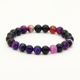 Mix Colours Whole 10pcs lot 8mm Good Quality Blue Purple Pink Bandard Agate Stone Beads Energy Elastic Bracelets221g